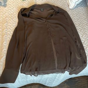 Cute Brown H&M Button Down Sheer Blouse